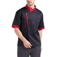 thumbnail image 1 of Nokdvo Chef Uniforms Men Trendy Button Breathable Short Sleeve Jackets Spring Summer Baggy Uniform with Pockets,Black L, 1 of 4