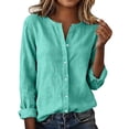 thumbnail image 3 of FAVIPT Womens V Neck Tunic Tops 2026 Cotton Linen Long Sleeve Shirts Button Front Loose Spring Blouses Mint Green,S, 3 of 9