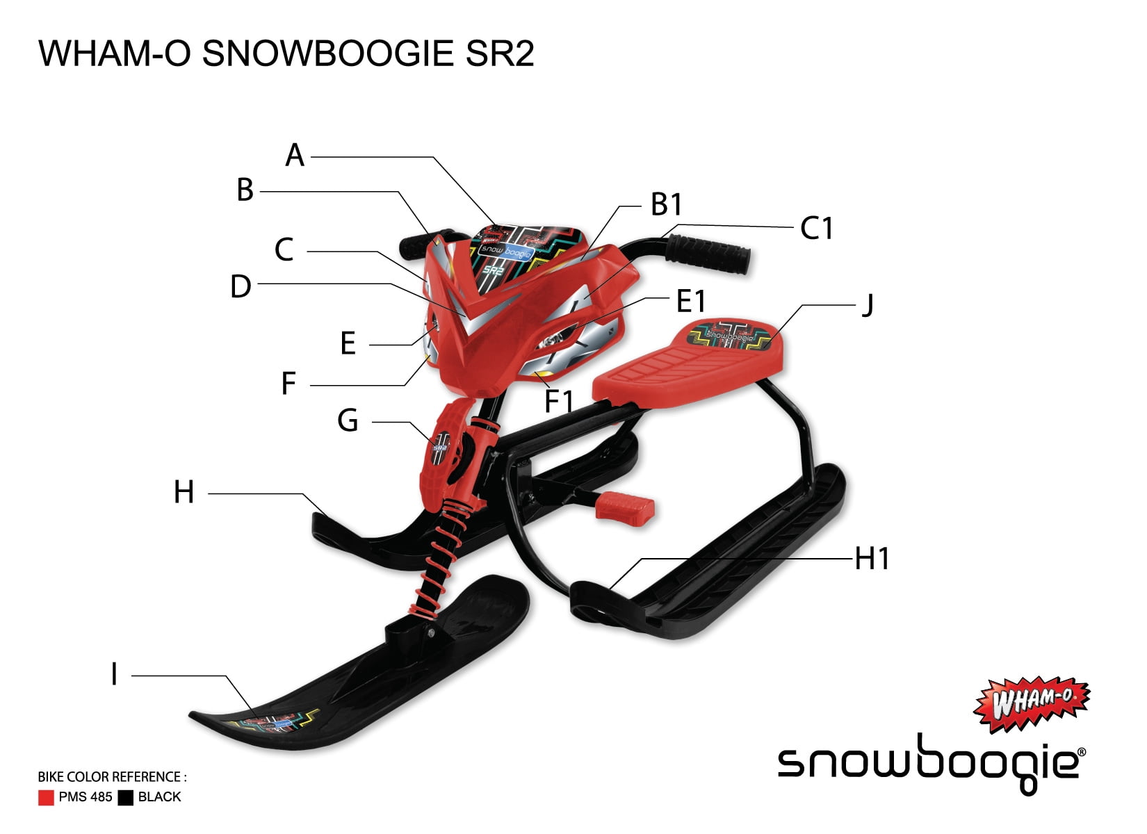 Snowboogie SB SR2 Vélo de neige luge avec ski avant directionnel, Noir/Rouge, 6 ans et plus