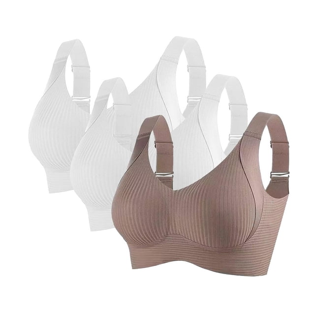 3 Pack Women Plus Size Push-Up Bras No Underwire T-Shirt Bralettes Ribbed Full Coverage Sports Everyday Bras Multicolor, 42/95BCD