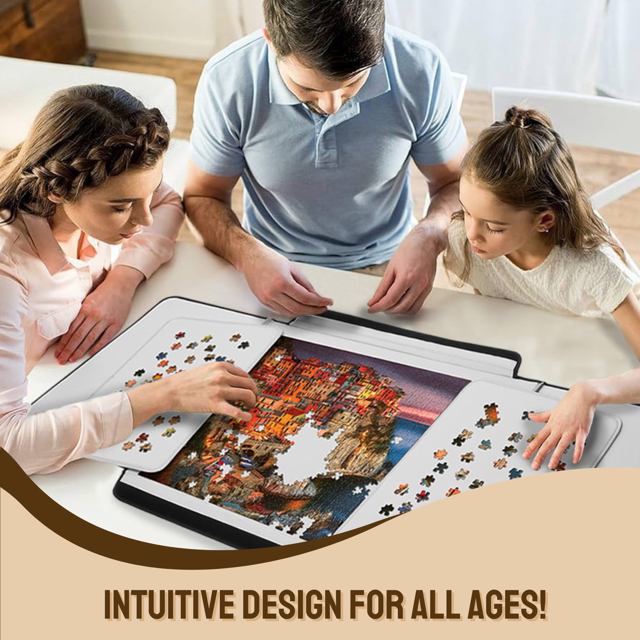 Boîte de Rangement Portable pour Puzzle Tradeopia Noire jusqu'à 1500 Pièces, avec Plateaux de Tri et Plateau Détachable