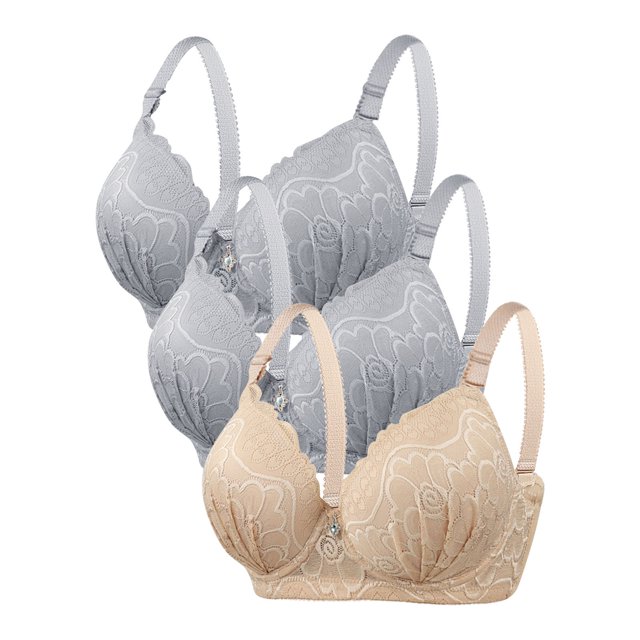 DecSea 3PC Women's Solid Color Steel Ring Oversized Gathering Underwear Daily Bra