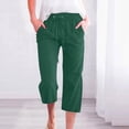 thumbnail image 2 of Plebaso Womens Elastic Waist Capris Pants Solid Color Straight Wide Leg Trousers With Pockets Ladies Casual Trousers, 2 of 5