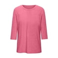 thumbnail image 3 of Plebaso Hauts Grande Taille pour Femmes Été Manches 3/4 Col Rond T-Shirts Décontractés Couleur Unie Tuniques Amples, 3 of 4