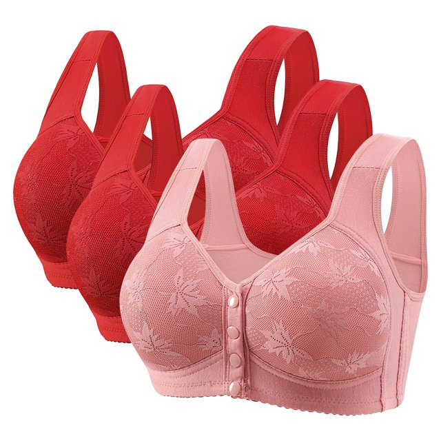 Posijego 3 Pack Bra for Women Front Closure Push up Everyday Bras Full Coverage Support Wireless Bras