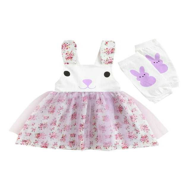 Robe de Pâques pour Bébé Fille, Nourrisson et Tout-Petit, Imprimé Floral Bunny Tutu, Robes de Fête, Violet, 2-3 Ans