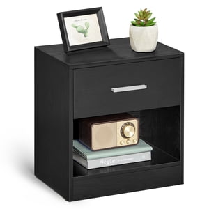 SONGMICS HOME Nightstand, Side Table with Drawer and Shelf, Bedside Table, End Table with Open Compartment, for Bedroom, Living Room, Ink Black