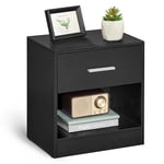 SONGMICS HOME Nightstand, Side Table with Drawer and Shelf, Bedside Table, End Table with Open Compartment, for Bedroom, Living Room, Ink Black
