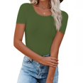 thumbnail image 2 of AherBiu Womens Tops Summer Short Sleeve Basic Tees Shirts Round Neck Slim Fitted Solid Color Tops, 2 of 6