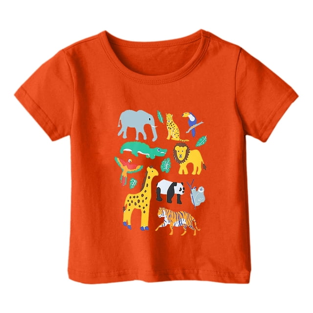 PMVFHDE T-Shirts Garçons Garçon et Fille Mode Décontractée Imprimé Col Rond Ample Manches Courtes T-Shirt Haut Orange, 6-7 Ans