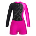thumbnail image 2 of renvena Girls Gymnastics Leotards and Shorts Set Rhinestone Long Sleeve Ballet Unitard Biketards Rose 10, 2 of 4