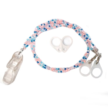 Hearing Aid Clips to Prevent Loss for Children, Adults, Anti-Lost BTE Hearing Aid Lanyard Protector with Silicone Loops,Colorful Seed Beads Chain(Pink)