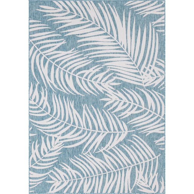 Unique Loom Tapis Bohème Botanique d'Extérieur 7' x 10' Rectangle Bleu/ivoire