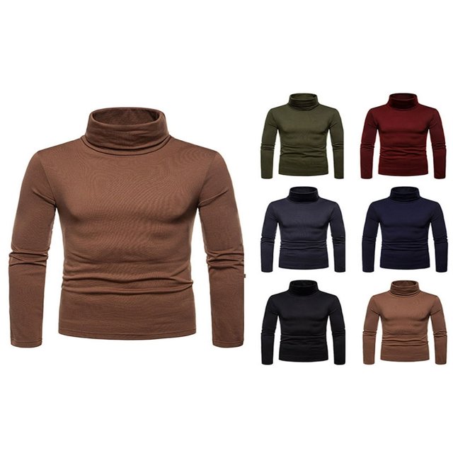 Chandail à Col Roulé pour Homme, Décontracté, Basique, Coupe Ajustée, Léger, Manches Longues, T-Shirt, Gris Foncé, TTG