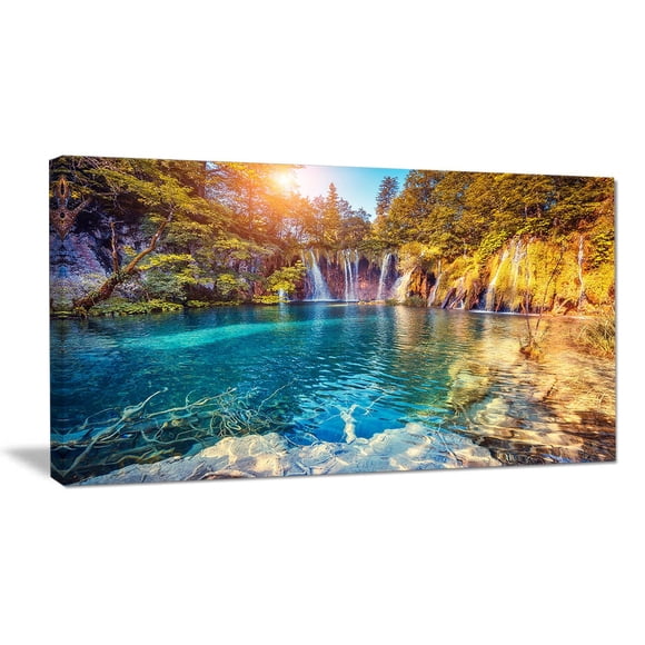 Design Art Turquoise Water And Sunny Beams Landscape Photo Canvas Art Print