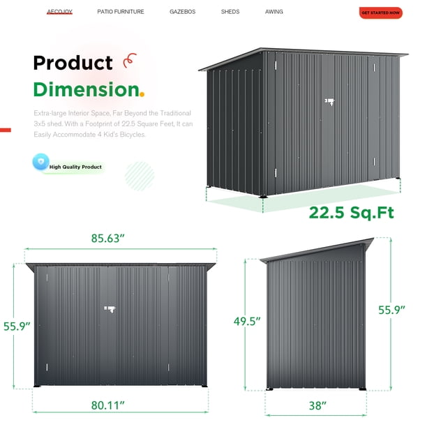YODOLLA Outdoor Storage Shed, 3 x 7 Ft Bike Sheds & Outdoor