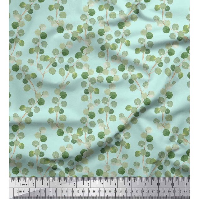 Soimoi Green polyester Crepe Fabric Leaf Leaves Decor Fabric Printed Yard 52 Inch Wide