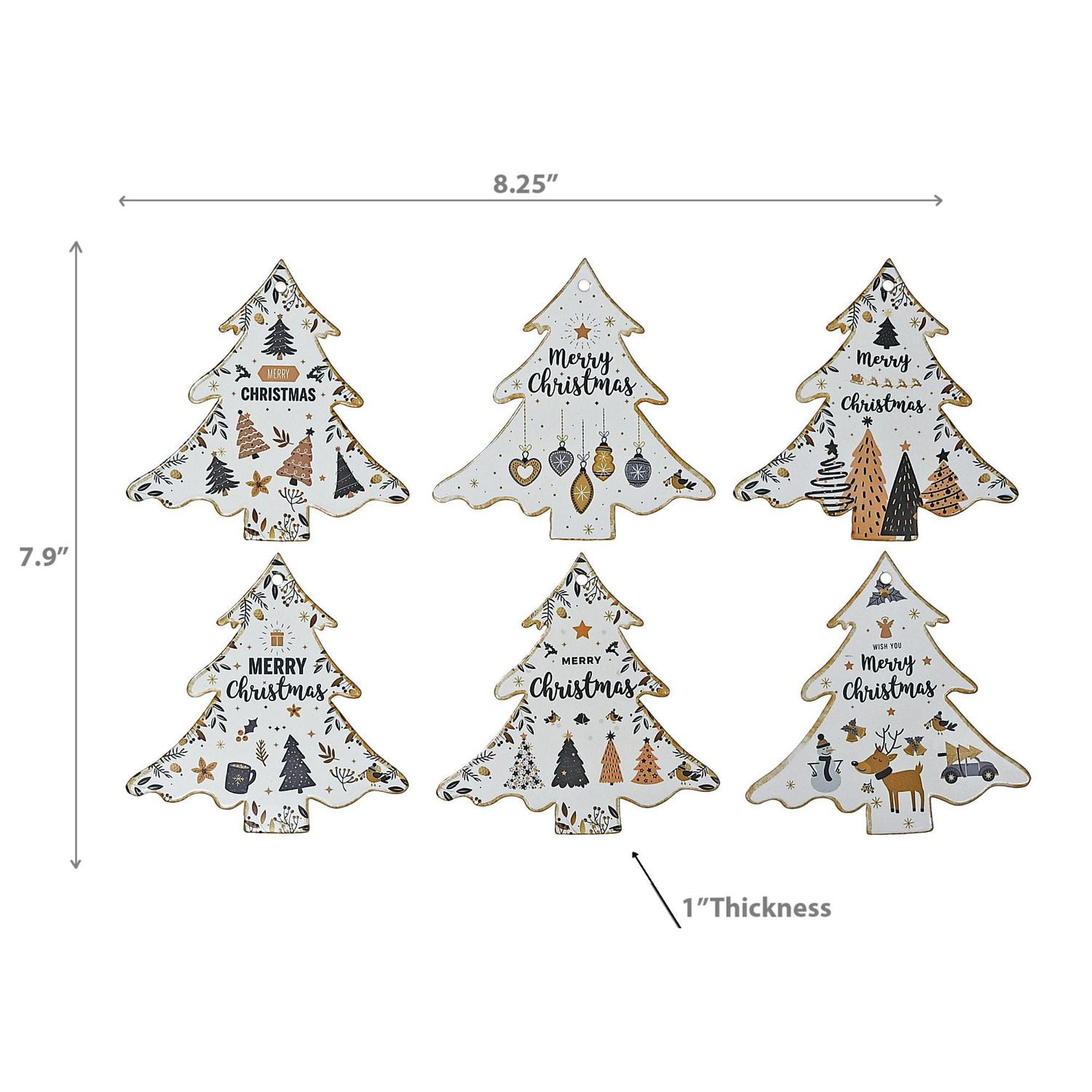 Christmas Ceramic Tree Forme Trivet Merry Christmas - Ensemble De 6