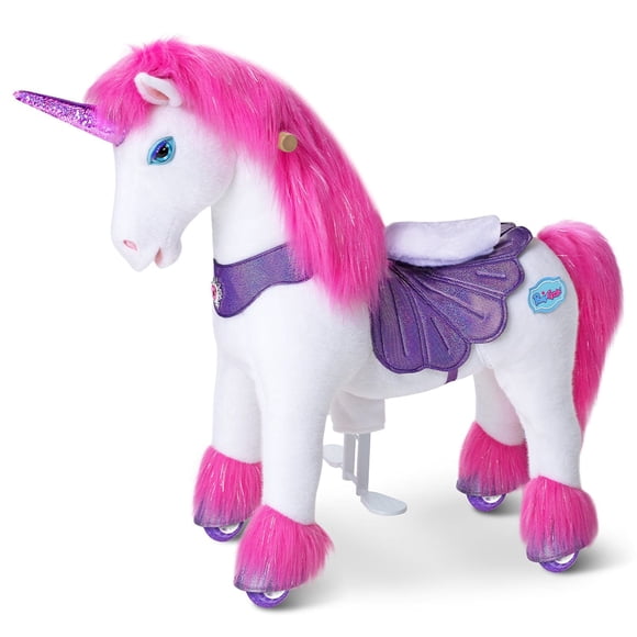 PonyCycle Pink Unicorn Ride on Toy Plush Animal (35.4" Size 4 Ages 4–7) Indoor Outdoor Riding Horse, Birthday Gift Advanced Model Y452
