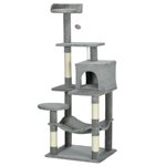 56" Grey Multi-Level Cat Tree with Condo, Hammock & Scratching Posts - Indoor Cat Tower for Living Room & Bedroom Relaxation