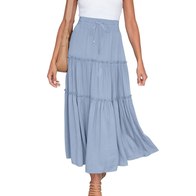 RKSTN Skirts for Women 2024 Summer Cute High Waist Ruffle Skirt Solid Color Adjustable Drawsting Swing Beach Mini Skirt