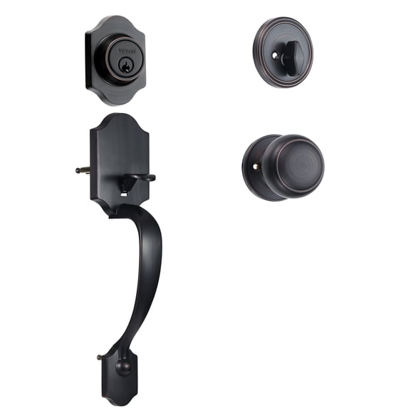 VEVOR Front Door Handle and Deadbolt Set, Red Gula Silk Front Door Lock Set with Interior Knob, Adjustable Hole Spacing Single Cylinder Handleset, for Right and Left Handed Entrance and Front Door