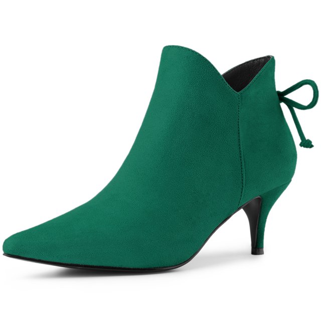 Unique Bargains Women's Pointy Toe Kitten Heel Ankle Booties