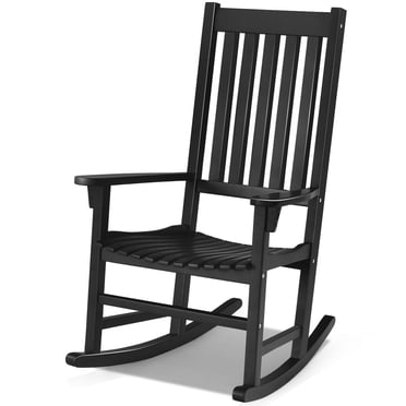 Giantex Chaise Berçante en Bois, Berceuse en Bois à Dossier Haut à Lattes, Noir