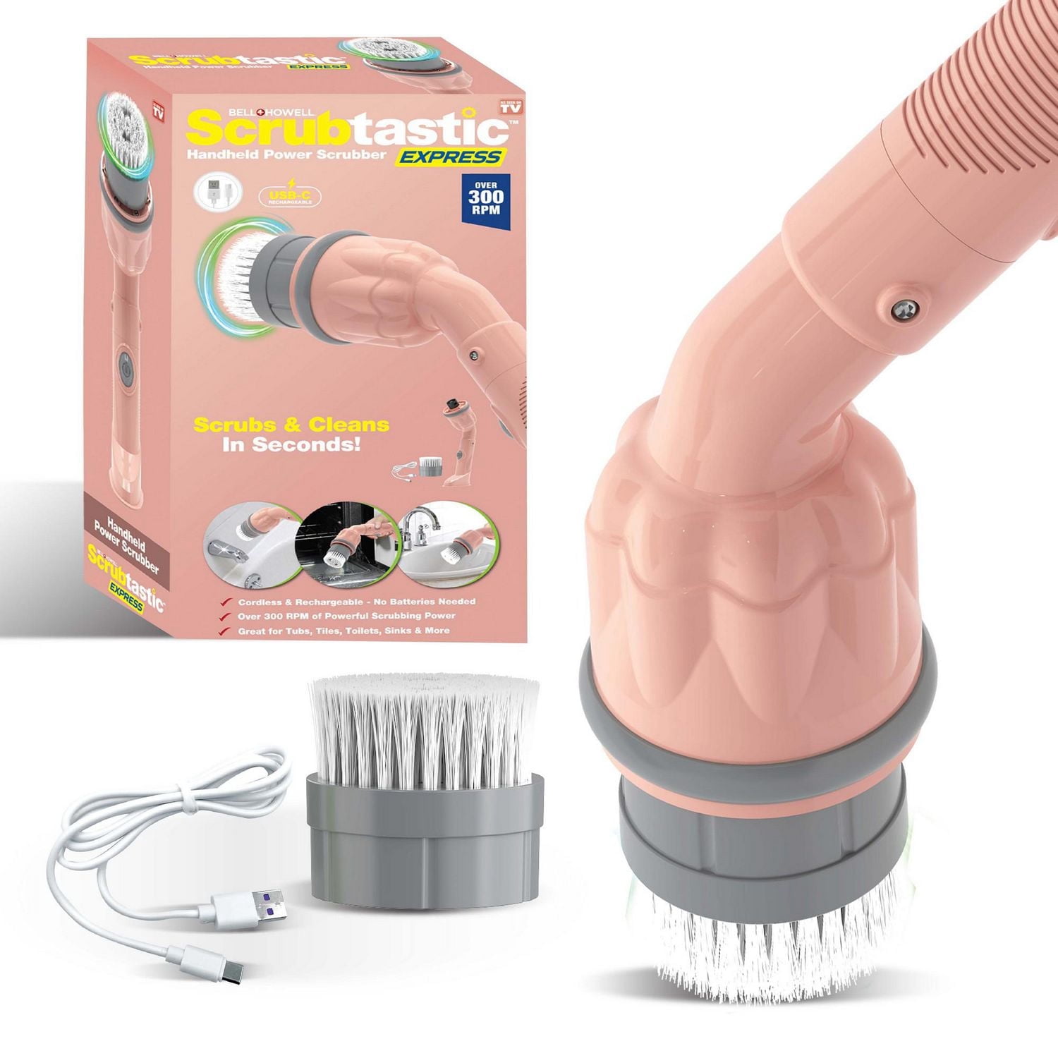 Bell + Howell Scrubtastic Express Brosse Électrique Rechargeable – Nettoyeur Sans Fil Salle de Bain