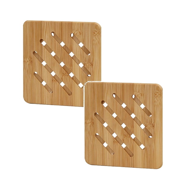 Oleegame 2PC Bamboo Wooden Pot Stand Non-Slip Trivet Mats Multi-Purpose Pan Pot Protectors