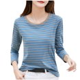 thumbnail image 1 of Timegard Hauts d'Automne pour Femmes à Rayures à Manches Longues T-Shirts Basiques Décontractés Ajustés Confortables à Col Rond, 1 of 3