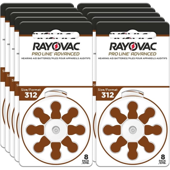 RAYOVAC® ProLine Size 312 Hearing Aid Batteries (80 Batteries) - 10 packs of 8 cells total 80 batteries