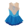 thumbnail image 4 of Nyeemya Kid Girls Ice Figure Skating Costume Patchwork Color Mesh Leotard Dress for Dance Performance Light Blue 10, 4 of 6