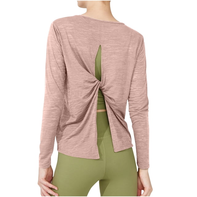 Hvobtty Longues Chemise à Manches pour Femme à Col Rond, Haut à Col Rond Uni Ample Décontracté de Sport à Manches Longues Roulées, Haut de Sport à Manches Longues, Haut à Manches Longues, Haut/chemise à Col Rond