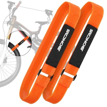 Boncas Sangle de Porte-Vélo Réglable 24 Pouces" Stabilisateur de Roue de Vélo avec Prise en Gel Innovante Empêche la Roue de Tourner - Orange 2 Pack