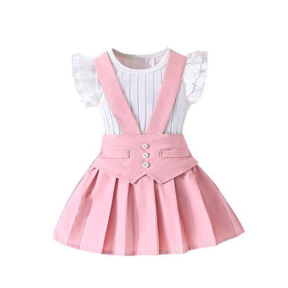 Clearance Staron 3T Baby Girl Clothes Ruffle Short Sleeve Shirts Summer Tops with Skirt Toddler Baby Girl Skirt Outfit Set Baby Girls' Dresses