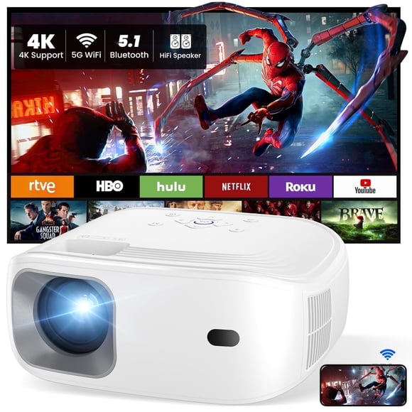 AUOSHI Projecteur Portable 4K avec Prise en Charge Wifi et Bluetooth Mini Projecteur avec Haut-Parleur Projecteurs FHD Natifs 1080P pour Films en Plein Air Cinéma Maison