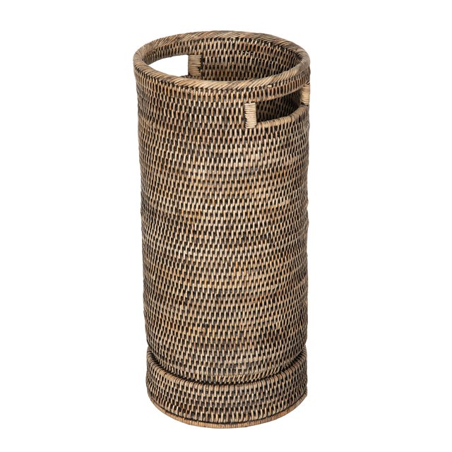 Kouboo La Jolla Round Rattan Umbrella Stand with Water Catch Black-Wash
