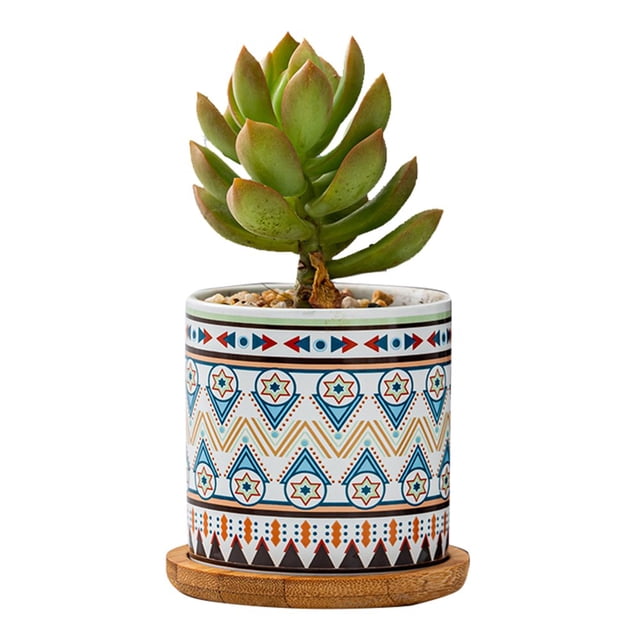 Plant Pot Cylindrical Flowerpot 7.5x7.6cm Geometric Pattern Simple Black White Nordic Style Home Decor Ceramic Vase