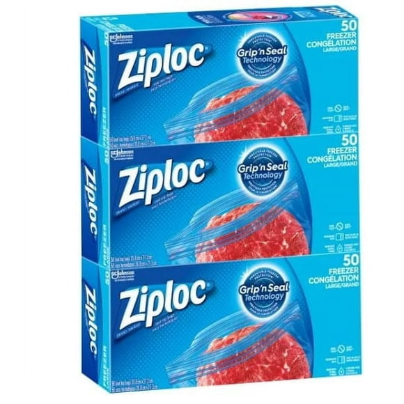 Ziploc Brand Large Freezer Bags, 3 packs of 50
