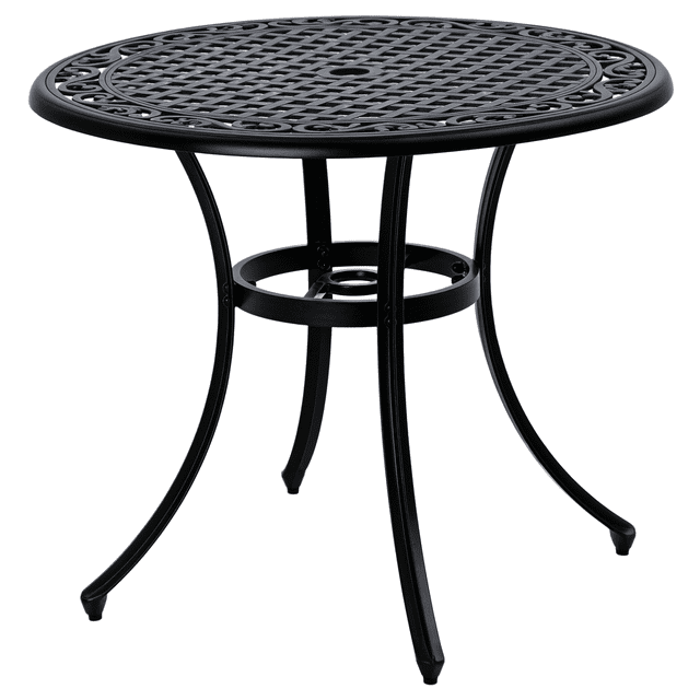 Outsunny 35.5" Round Outdoor Dining Table with 2" Umbrella Hole, Black