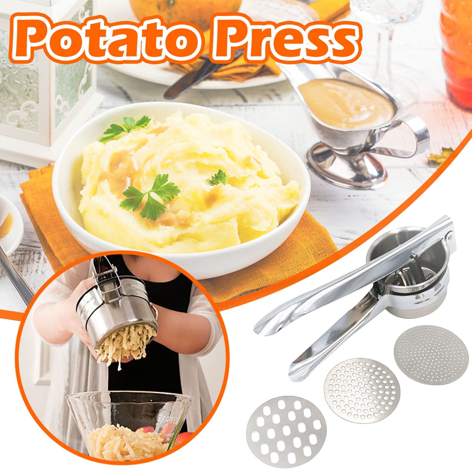 Dvkptbk Potato Masher Home Kitchen Three-In-One Stainless Steel Potato Press Manual Juicer Home & Garden