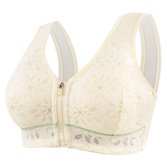 Sport Bras Women Solid Color Front Closure Wireless Bra With Air-Flow Mesh Thin Design Plus Size Plus Size Bra Beige 52