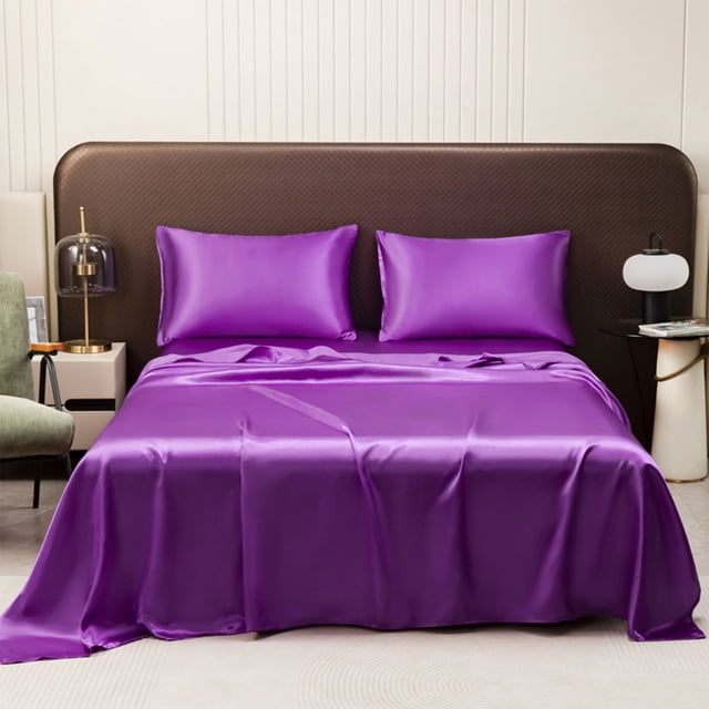 Jpxdew Bed Sheet 106x97 Inch,Solid Color Satin Fabric,Right Angle Design,Washable Luxury Silk Alternative