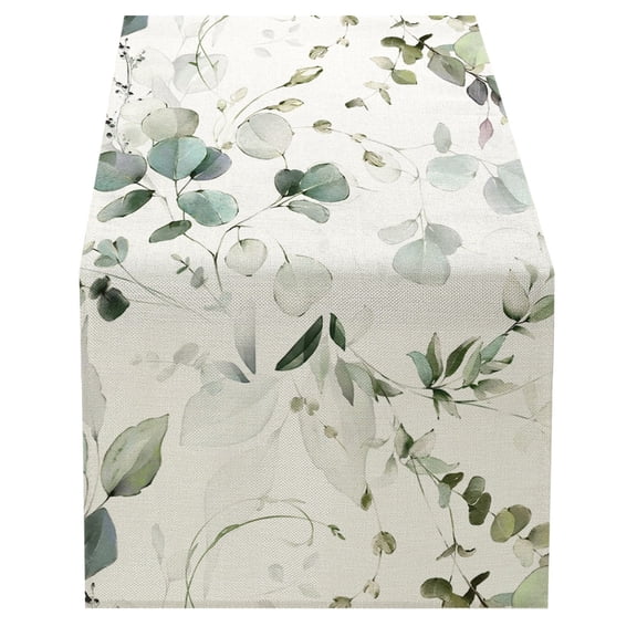Piwivd Ensemble de Nappe en Lin à Imprimé de Feuilles d'Été, Série Vert Frais avec Serviettes Pêche pour Table à Manger, Housse de Commode, Pâques et Déco de Maison Printanière