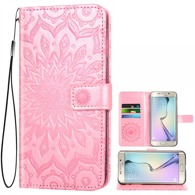 Étui de Téléphone pour Samsung Galaxy S6, Étui Portefeuille Folio à Rabat, Porte-Cartes en Cuir PU avec Fentes, Protection Intégrale Robuste, Support, Étui de Protection pour Téléphone pour Galaxy S6 Femmes, Or Rose