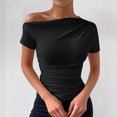 thumbnail image 4 of Plebaso Hauts à une Épaule pour Femmes Manches Courtes/longues Chemises Ajustées Froncées T-Shirts de Sortie Chemises pour Femmes, 4 of 6