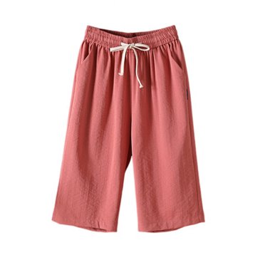 Timegard Pantalon Capri pour Femmes Grande Taille, Taille Élastique avec Cordon, Jambe Grand, Pantalon Court Décontracté avec Poches