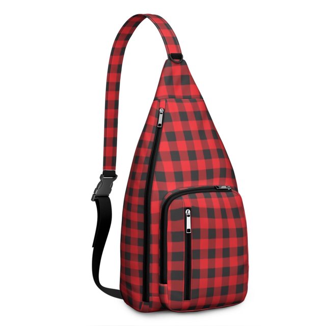 Abstract Plaid Sling Backpack - Modern Artistic Checkered Pattern Shoulder Bag, Durable Pack for Outdoor Adventures