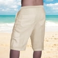 thumbnail image 4 of AherBiu Mens Shorts Linen Drawstring Elastic Waist Classic Fitted Casual Summer Beach Shorts with Pockets, 4 of 8